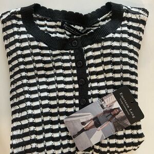 Striped Black and White Button-Up Sweater top